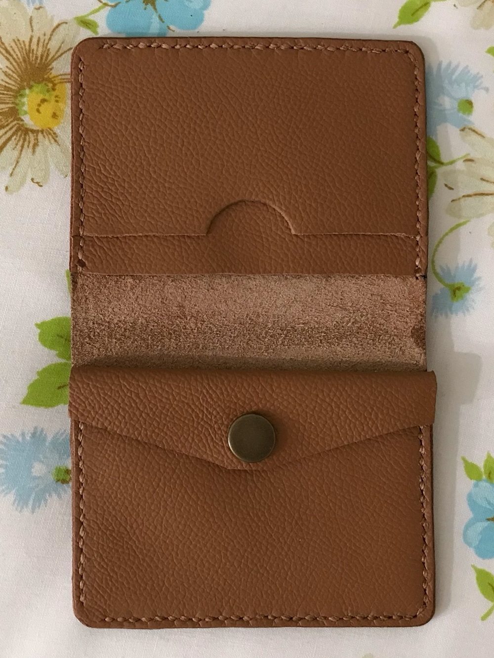 Handmade Genuine Tan Leather Card & Coin Wallet - Minimalist Fold